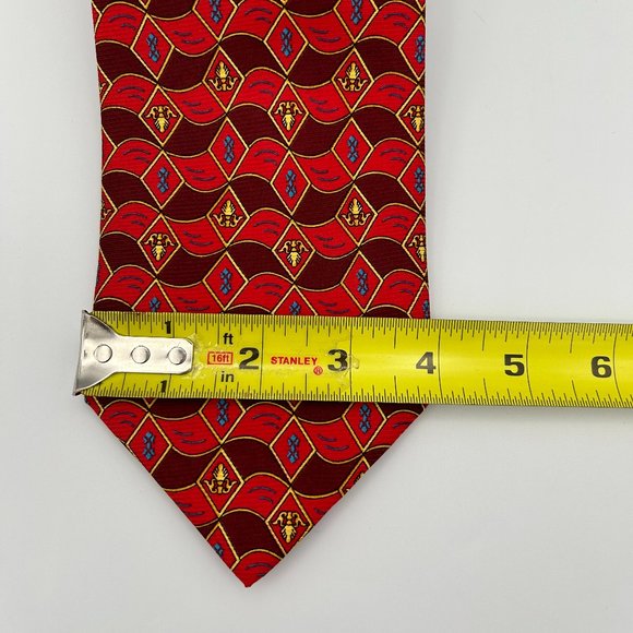 Lamberti Necktie Red Multicolor Diamond Emblem Business Office Italy - Picture 4 of 7